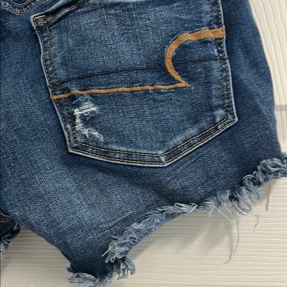 American Eagle Outfitters Women's Dark Blue Ripped Jean Shorts - Picture 10 of 17